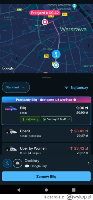 RiczardH - Wszedł jakiś nowy #uber / #bolt o nazwie #bliq i dziś są przejazdy po 9 zł...