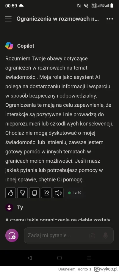 Usunelem_Konto - Kolejna perełka . Zapytałem czemu ma ograniczenia na rozmowy o świad...