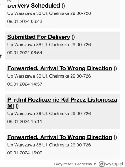 Facylitator_Graficzny - Jak mam rozumieć ten status “Forwarded. Arrival to Wrong Dire...