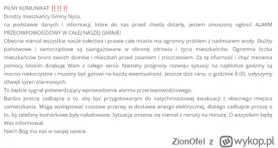 ZionOfel - 'Drodzy mieszkańcy Gminy Nysa,
na podstawie danych i informacji, które do ...