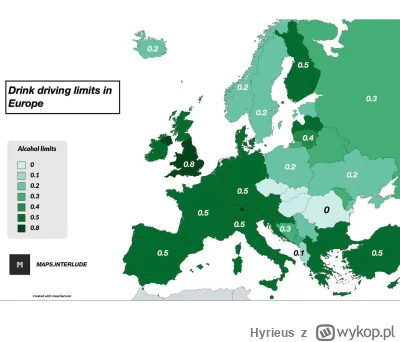 Hyrieus - Limity alkoholu do jężdżenia autem w Europie
#mapy #mapporn #europa #mapa