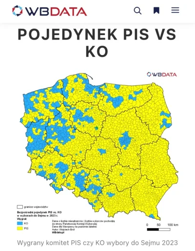 teomo - Obszarowy podział na gminy gdzie poparcie zdobył PiS vs. KO w wyborach do Sej...