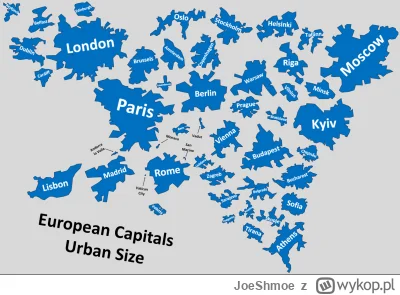 JoeShmoe - Porównanie rozmiarów stolic europejskich. #ciekawostki #mapporn #europa #g...