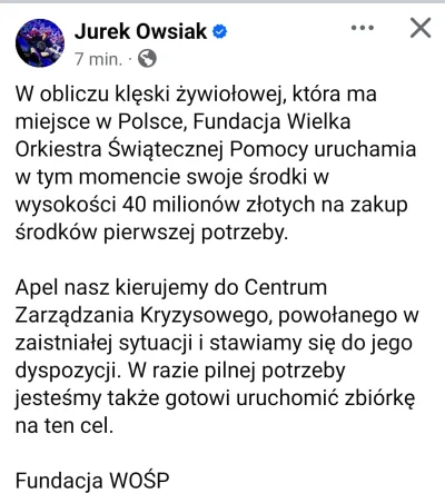 Qba_89 - Nawet Jurek się dołączył do pomocy! ( ͡º ͜ʖ͡º)
#powodz #wosp