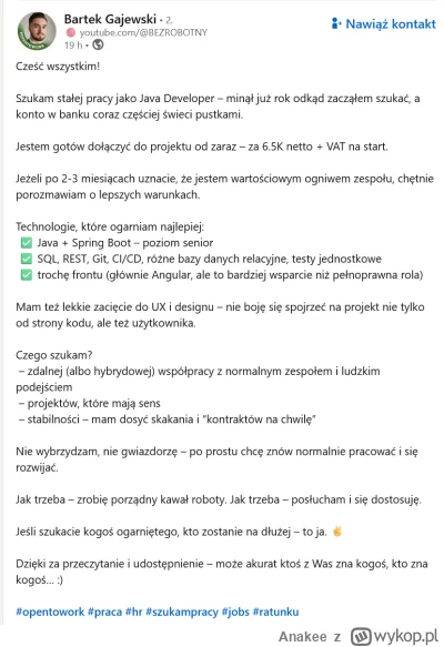 Anakee - Ktos szuka taniego programistę? 
#pracait pol #programista15k #java