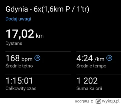 scorp02 - 5 007,15 - 17,02 - 8,17 = 4 981,96

3,2km BS + 6x(1,6km P / 1' tr) + 3,2km ...