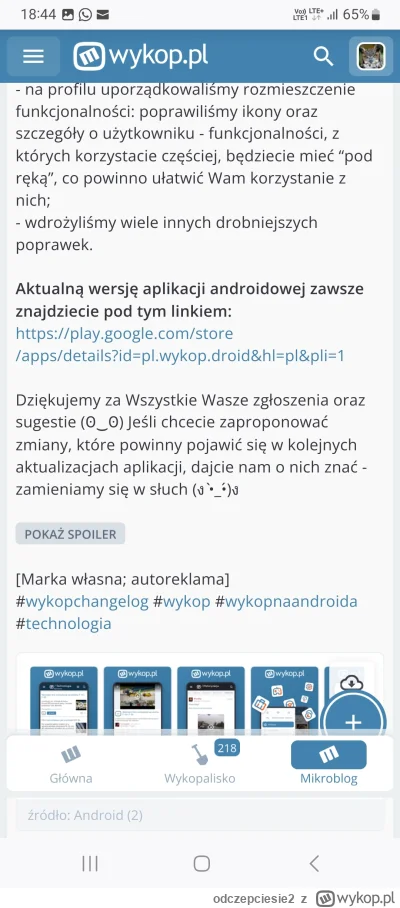 o.....2 - @wykop: ale dolnej belki w wersji na telefony to nie zamierzacie naprawić, ...