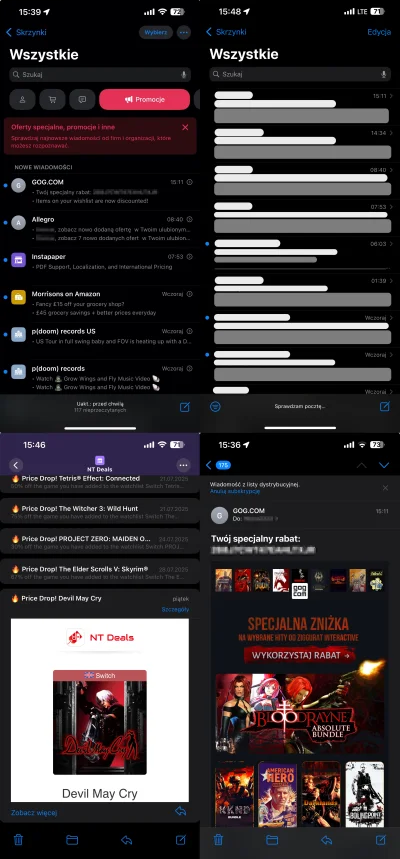 Korda - Apple Mail, jeśli ustawimy język systemu na polski (po prawej) i na angielski...