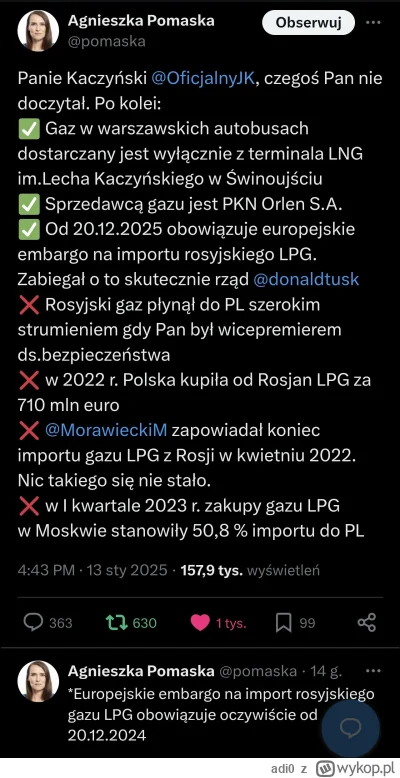 adi0 - @BezDobry tyle, że ten gaz wcale nie jest rosyjski, rosyjska jest instalacja. ...