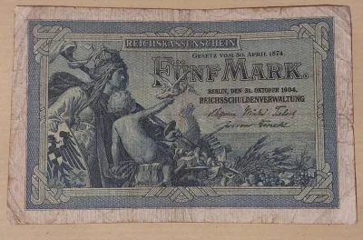 Barakun91 - #hobby #numizmatyka #banknoty
5 Marek z Niemiec (1904)