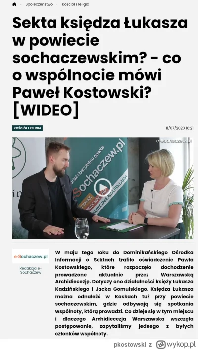 pkostowski - Wywiad dla serwisu e-sochaczew nt. sekty ks. Kadzińskiego.
https://e-soc...