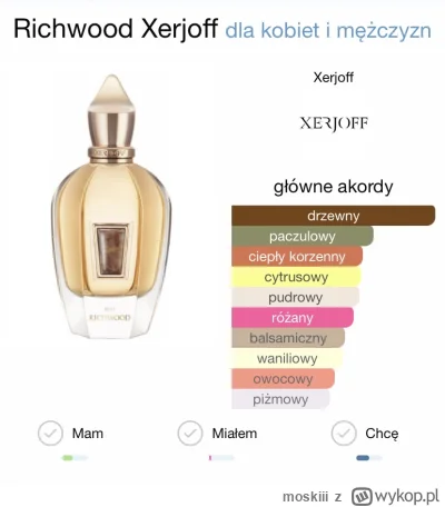 moskiii - Xerjoff Richwood 15/ml 
zapraszam bo jest ładnie :) 
min 5ml
wysyłka inpost...