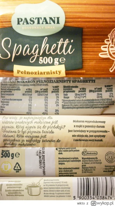 wkto - #listaproduktow
#makaronspaghetti Pełnoziarnisty Pastani #biedronka
aktualny s...