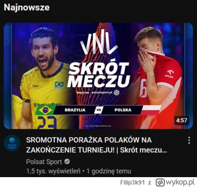 Filip3k91 - Przegrywamy w LN z Brazylią 1-3, wygrywając seta, a jednego przegrywając ...