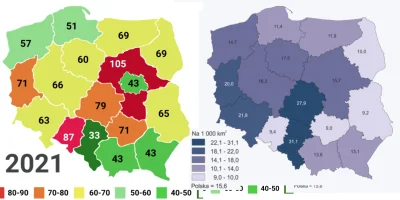 monty16k - @mpcossy: 
Z ciekawości porównałem mapę ilości S i A na km2 i ilości ofiar...