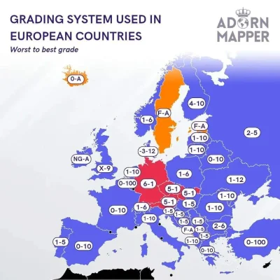 PrawaRenka - #ciekawostki #mapporn
Systemy oceniania w szkole w Europie.