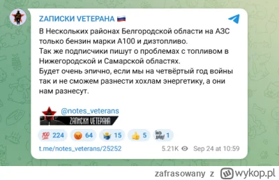 zafrasowany - Rosyjski kanał telegramowy:
NOTATKI WETERANA: W kilku rejonach obwodu b...