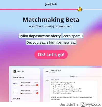 JustJoinIT - Od dziś matchmaking w wersji beta jest live na Just Join IT. 

Alternaty...