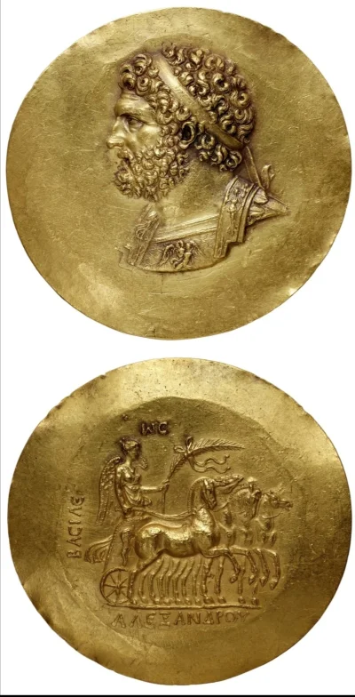 Loskamilos1 - Złoty medalion ukazujący Filipa II Macedońskiego, ojca Aleksandra Wielk...