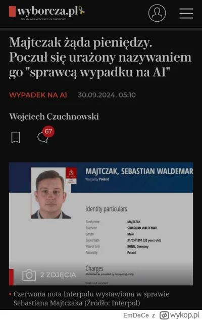 EmDeCe - #majtczak 
 Ukrywający się w Dubaju Sebastian Majtczak żąda usunięcia z Wybo...