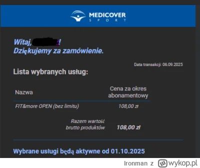 lronman - Dzięki mirki za polecajkę i pro tipa 108zł za unlimited Medicover ( ͡º ͜ʖ͡º...