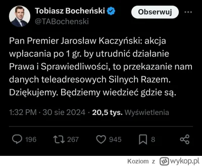 Koziom - Ale pamiętajcie, nieładnie jest krzyczeć "j---ć PiS".

Za to ten może dawać ...