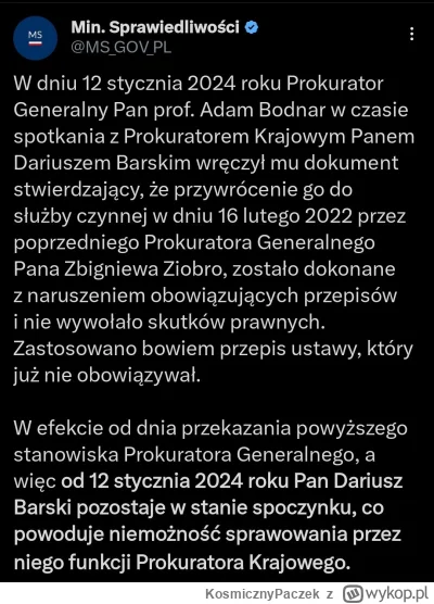 KosmicznyPaczek - Prawa ręka Ziobry OUT. 
Miał być nie do ruszenia bez prezydenta a t...