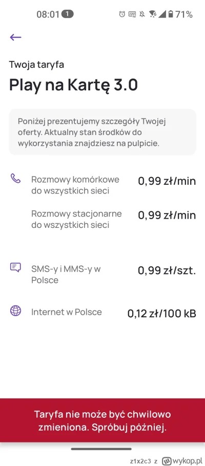 z1x2c3 - W jaki sposób mogę zmienić taryfę w Playu? Przez ich aplikację nigdy się to ...