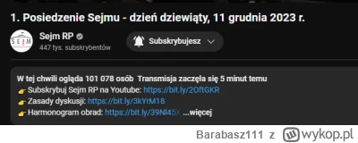 Barabasz111 - Godzina 10:03
Posiedzenie Sejmu RP ogląda na youtubie ponad 100 tysięcy...