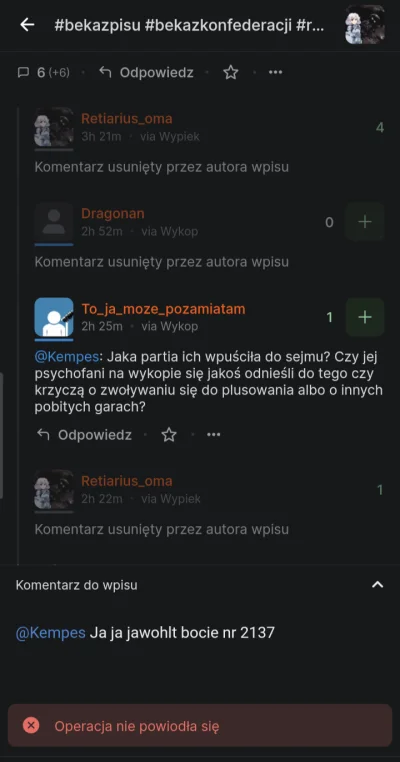 Retiarius_oma - @Kempes kolejny polityczny bot na wykopie. Aktywność od piątej rano, ...