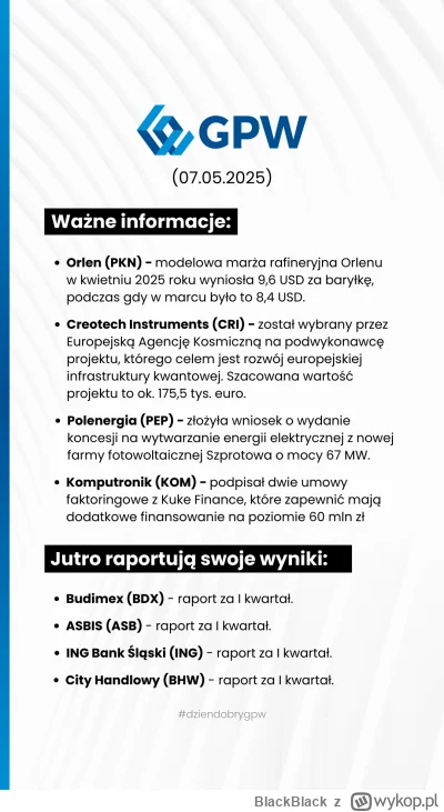 BlackBlack - Dzień dobry, zapraszam na poranny brief dla GPW.

Jeśli chcesz dostawać ...