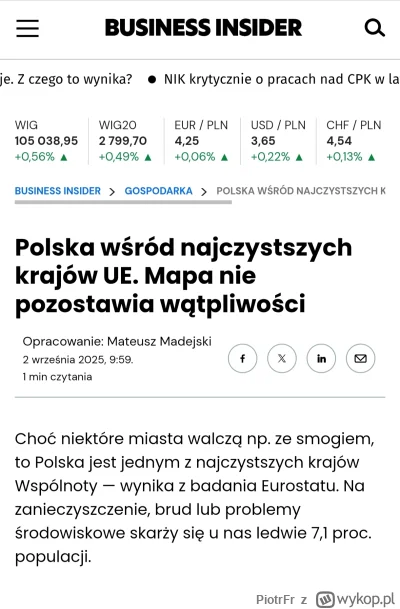 PiotrFr - > Polska wśród najczystszych krajów 
 Choć niektóre miasta walczą np. ze sm...