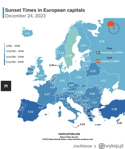 JoeShmoe - Zachód słońca w poszczególnych stolicach europejskich 24 grudnia. #ciekawo...