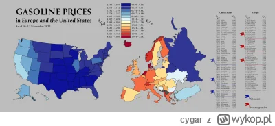 cygar - #mapy #benzyna #cenny 

Porównanie cen benzyny pomiędzy USA a Europą w listop...