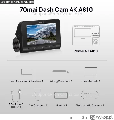 n____S - ❗ 70mai Dash Cam A810 4K GPS 150deg FOV
〽️ Cena: 189.41 USD (dotąd najniższa...