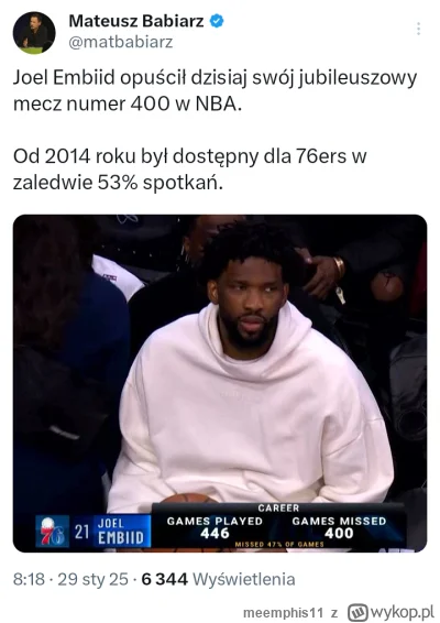 meemphis11 - Przerażająca statystyka dla kibica Philadelphii 

#nba