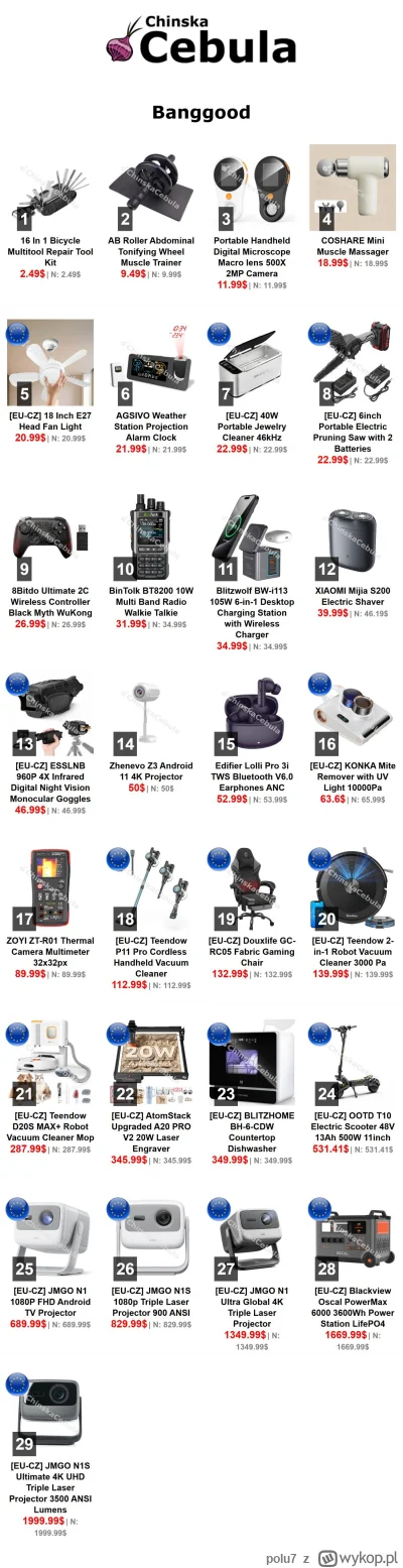 polu7 - Witam, dzisiejsze promocje z #banggood

Linki do promocji na moim telegramie ...