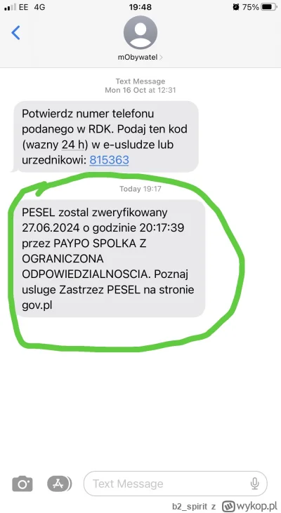 b2_spirit - Witam
Taka sytuacja.  Kilka dni temu dostałem SMS od #mobywatel (screen)....