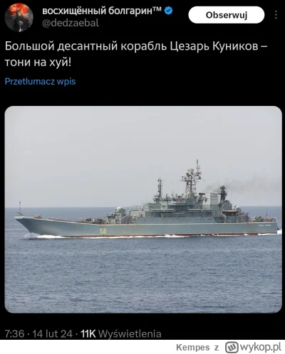 Kempes - #ukraina #rosja #wojna

Następny kacapski okręt desantowy na dnie. Eksplozja...