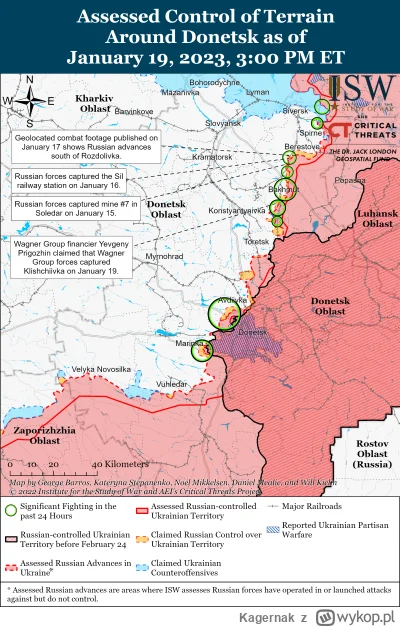 Kagernak - Obwód Doniecki.

Siły rosyjskie kontynuowały 19 stycznia operacje ofensywn...