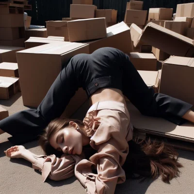 Miszkurka2000 - Bing: Kobieta leżąca w wygiętej pozycji na kartonowych pudłach na dwo...