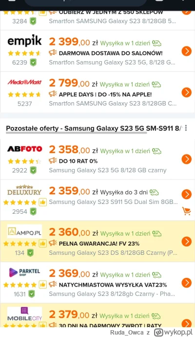 Ruda_Owca - #telefony #zakupy #ceneo
Myślę ostatnio nad zakupem szajsunga S23, na Cen...