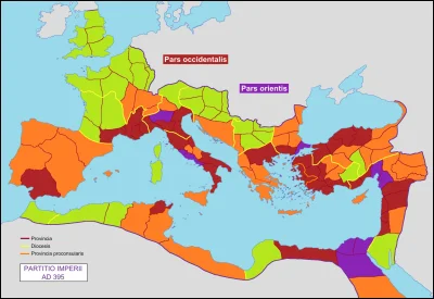 lewoprawo - Mapa zamożności prowincji rzymskich w 395 r. n.e.  
Zielony - biedne
Poma...