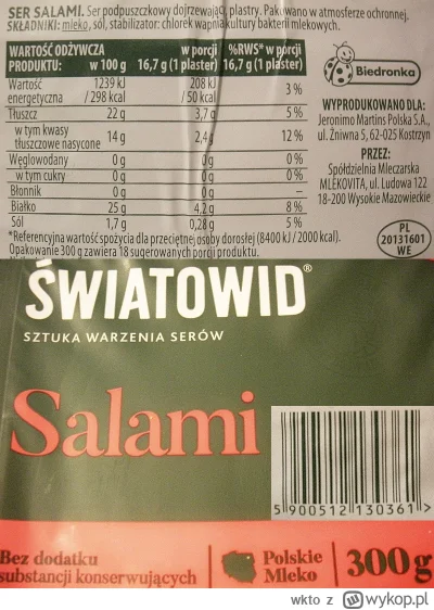 wkto - #listaproduktow
#serzolty salami w plastrach Światowid #biedronka
aktualny skł...