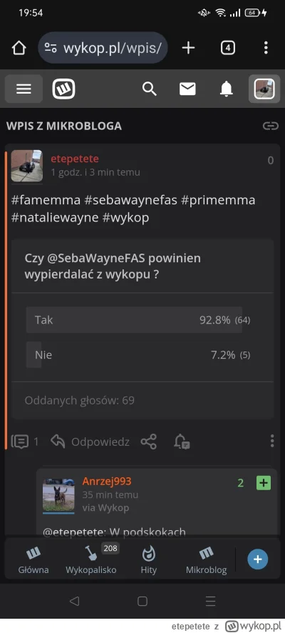 etepetete - #famemma #sebawaynefas #wykop  #nataliewayne Coś mówiłeś że cie wykop pot...