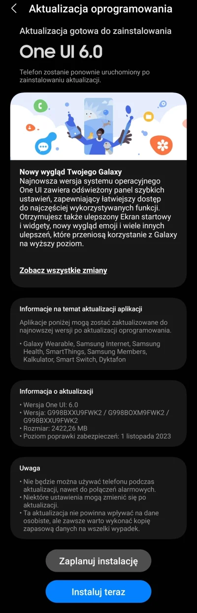 litowo-polimerowy - Nowy android z One UI 6.0 zawitał na S21U. Wyrobili się szybciej ...