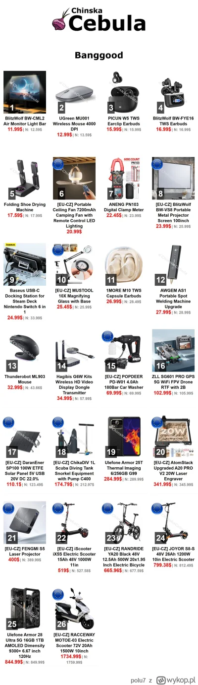 polu7 - Witam, dzisiejsze promocje z #banggood

Linki do promocji na moim telegramie ...