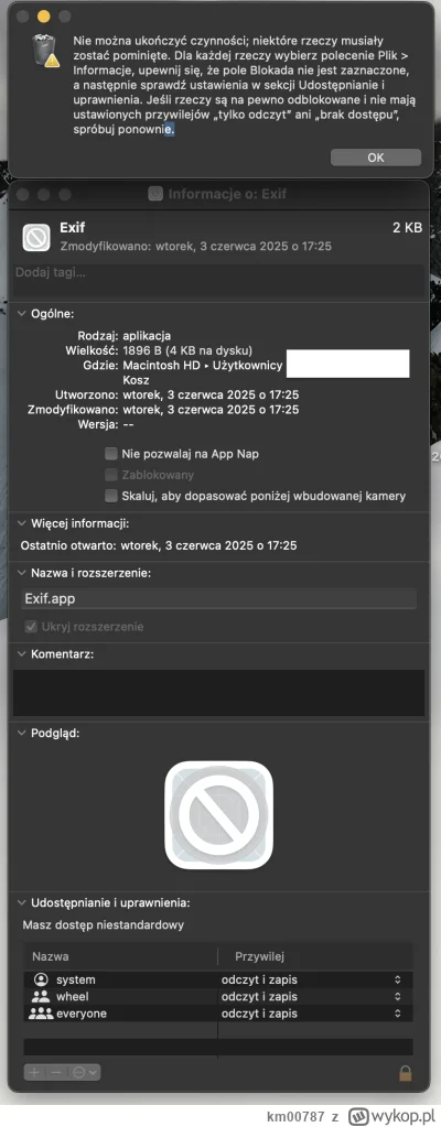 km00787 - Nie mogę usunąć pliku po aplikacji z kosza. Jakiś czas temu czyściłem bibli...