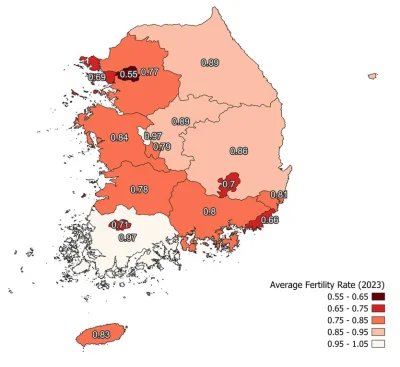 Wziu1 - Korea Południowa.

Nie ma choćby jednej prowincji która miałaby dzietność pow...