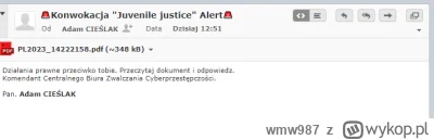 wmw987 - Już drugi raz dzisiaj na firmy email taką wiadomość dostałem. Uważajcie w co...